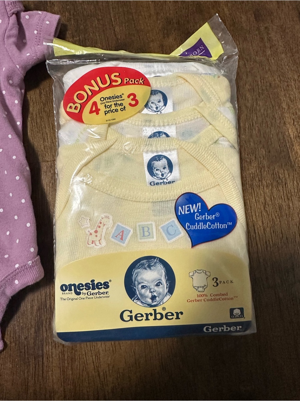 Gerber Yellow Baby Onesies 3-Pack - ABC CuddleCotton